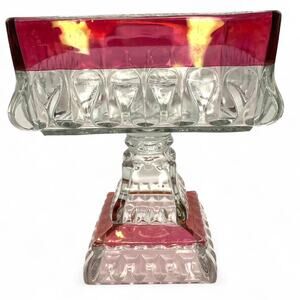 VTG Vintage Large Westmoreland Ruby Red Pink Glass Footed Compote Bowl 9” Tall